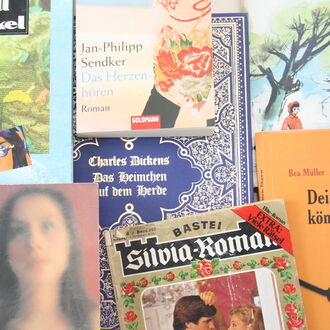 Eine Bildkollage mit Büchern, in denen Blindheit oder Sehbehinderung thematisiert werden